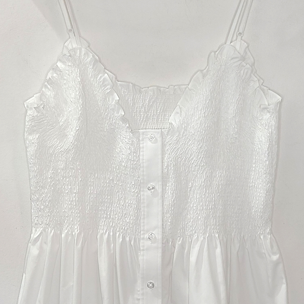 Alexander Wang White 100% Cotton Plunging Spaghetti Strap Sundress Sz L - Picture 6 of 13